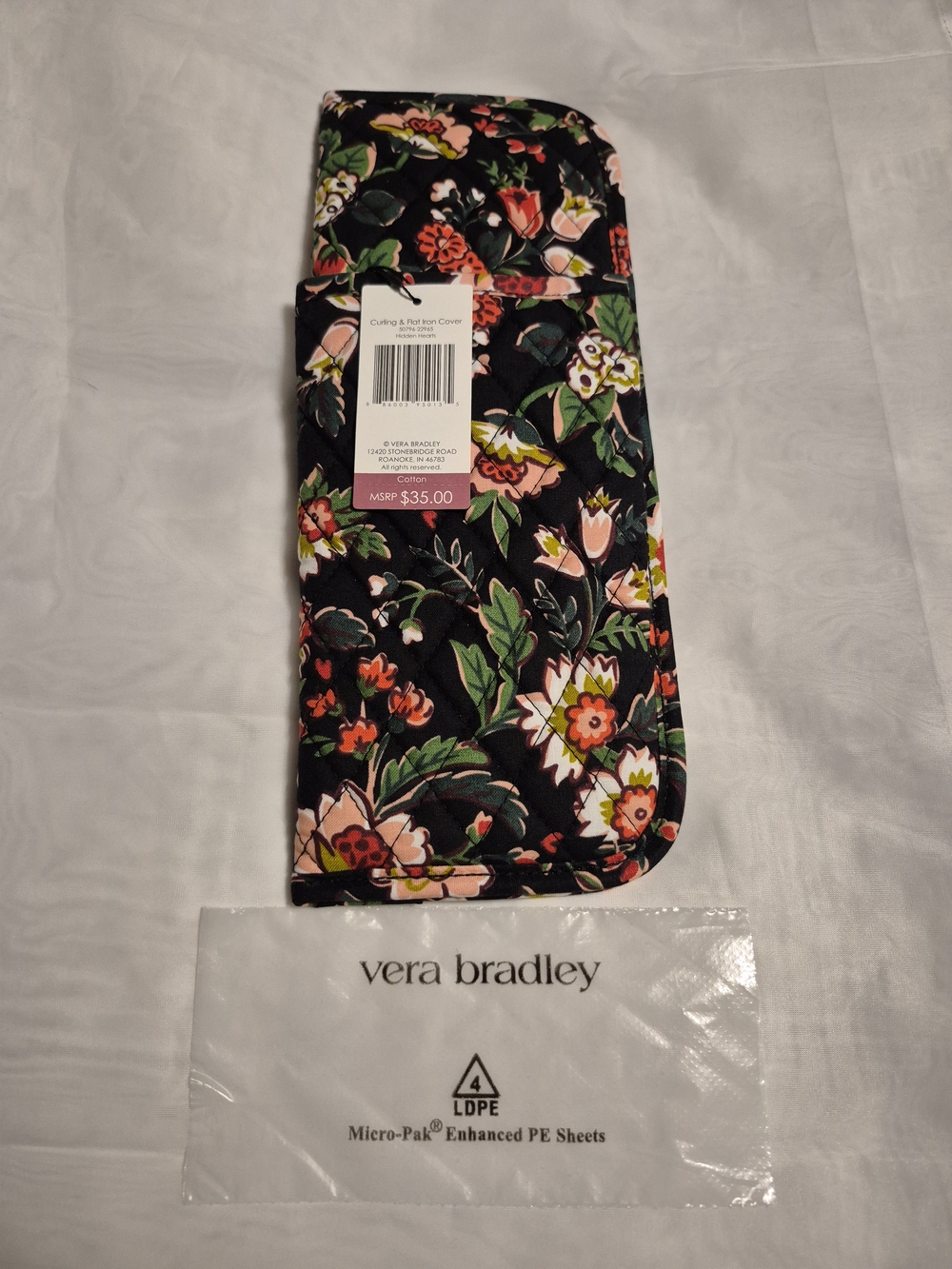 NWT Vera Bradley Black Floral Quilted Storage Case For Hot Appliances